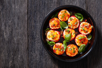 Baked Tomatoes with Mozzarella, Cheddar, Parmesan