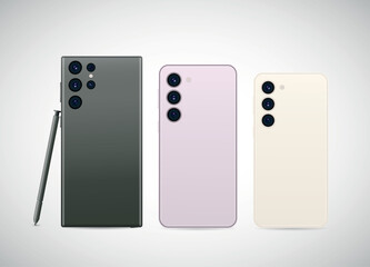 Realistic smartphones with back illustration.