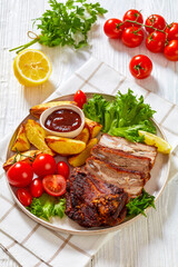 grilled  Pork Spare Ribs Belly with roast potato