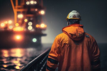 Offshore and industrial workers working at an oilrig, made with generative ai