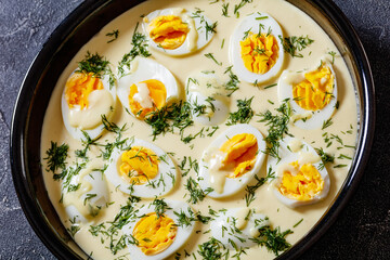 Senfeier, hard boiled eggs in creamy mustard sauce
