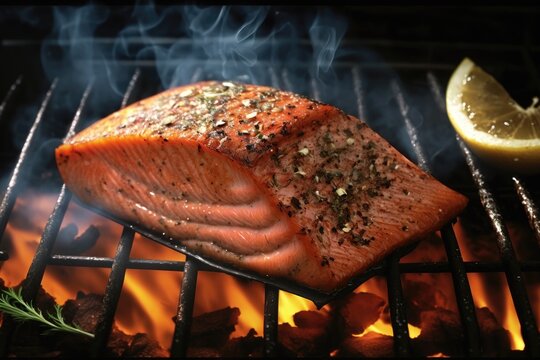Salmon steak on the grill