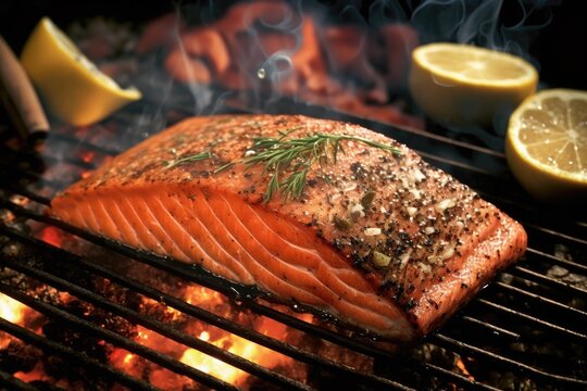 Salmon steak on the grill