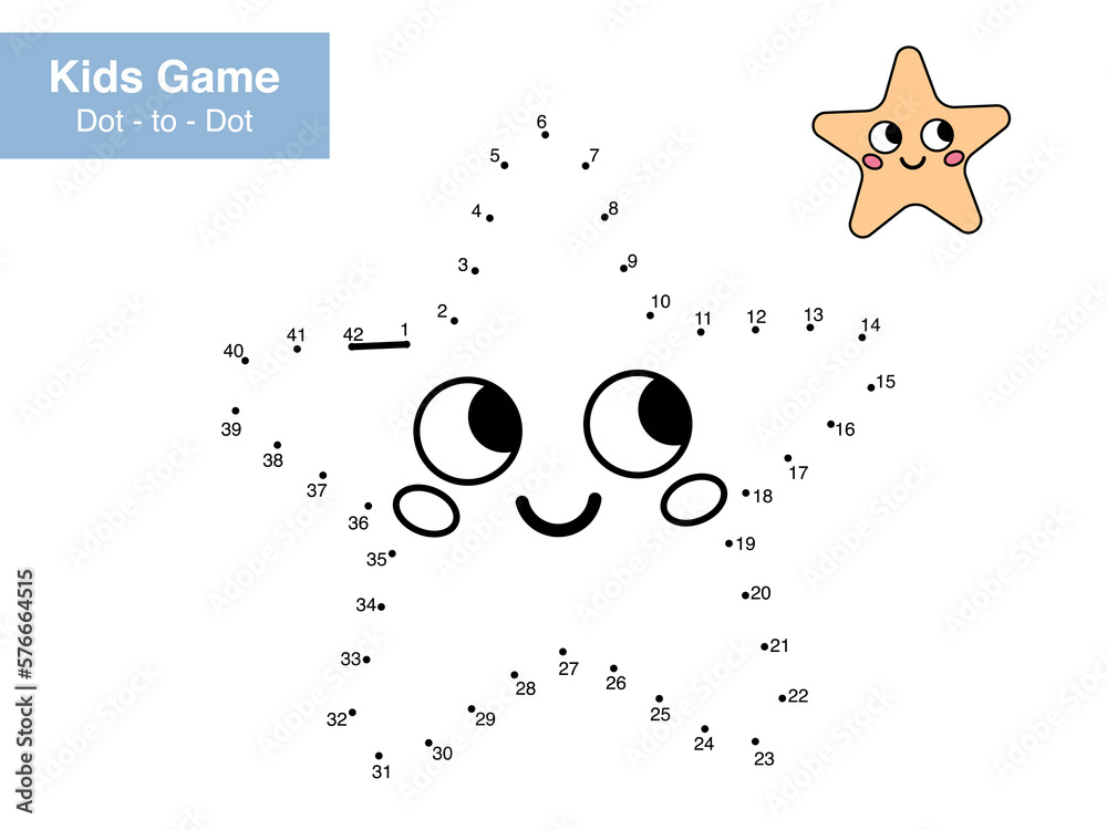 Wall mural dot to dot educational game for children. cute cartoon starfish. numbers game. activity worksheet fo