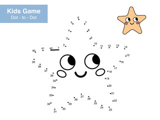 Dot to dot educational game for children. Cute cartoon starfish. Numbers game. Activity worksheet for kids. Connect the dots and color. Vector illustration.