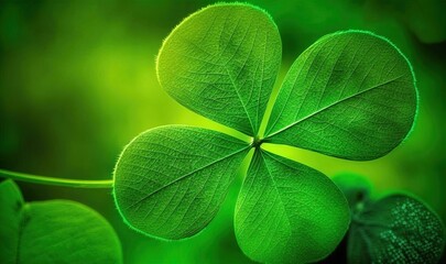  a four leaf clover is shown in this green image with a blurry background.  generative ai