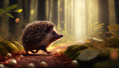 A hedgehog running through a forest generative AI
