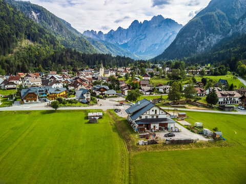 The mountain town of Valbruna and the Julian Alps. Dream nature. Friuli.