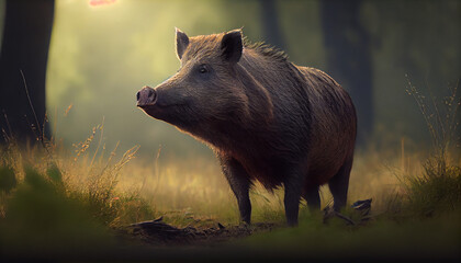 A wild boar grazing in a clearing generative AI