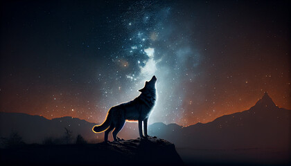 A wolf howling in the night generative AI