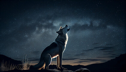 A wolf howling in the night generative AI