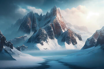 sunrise over the mountains created with Generative AI technology