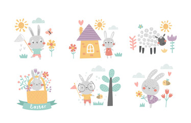 a vector set of cute bunny compositions