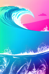 Abstract surfing waves colorful retro illustration. Generative AI