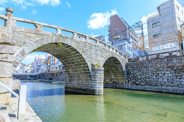 冬の眼鏡橋　長崎県長崎市　Megane-bashi bridge in winter. Nagasaki Prefecture, Nagasaki...
