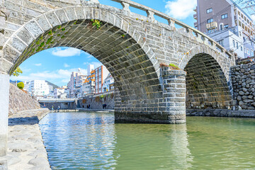 冬の眼鏡橋　長崎県長崎市　Megane-bashi bridge in winter. Nagasaki Prefecture, Nagasaki city.