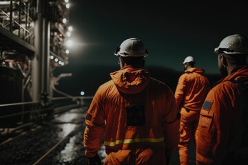Naklejka premium Offshore and industrial workers working on an oilrig, made with generative ai