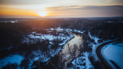Zima nad rzeką Liwiec - obrazy, fototapety, plakaty