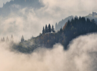 silhouettes of morning mountains. foggy morning in the Carpathians. Mountain landscape

