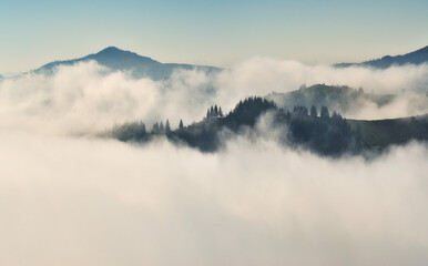 silhouettes of morning mountains. foggy morning in the Carpathians. Mountain landscape
