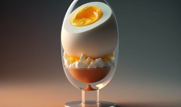  an egg with a boiled egg inside of it on a stand.  generative ai