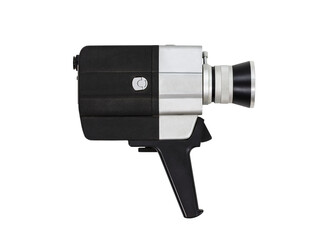 Vintage super 8 film camera side view with cut out background.