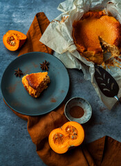 Homemade pumpkin Basque cheesecake