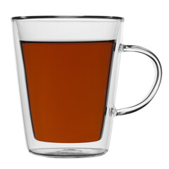 Tea in a transparent glass with a handle.