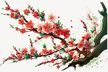 Beautiful Sakura blossoms on a white background. Generative AI