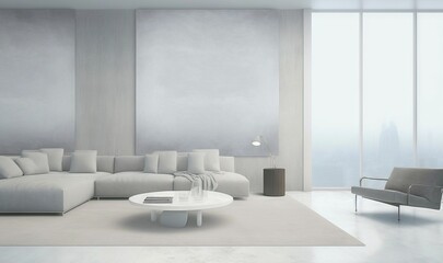  a living room with a white couch and a white table.  generative ai