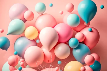 Fotobehang Pink background with balloons abstract party in pastel colors  © EvgeniiasArt