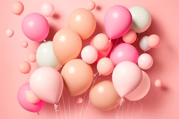 Fotobehang Pink background with balloons abstract party in pastel colors  © EvgeniiasArt