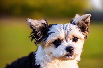 Maltese dog, pet, white maltese puppy in garden, generative ai, summeritme