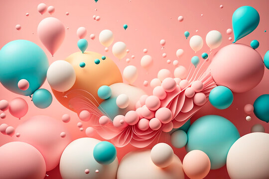 Pink background with balloons abstract party in pastel colors	
