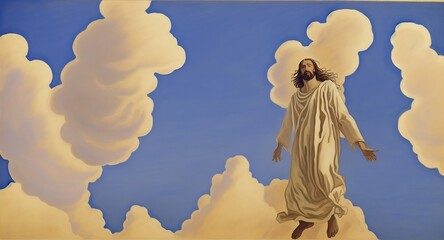 painting of jesus standing on top of heaven cloud - Generative AI
