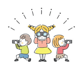 双眼鏡を覗く子供たち