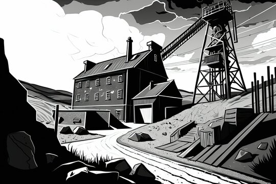 Digital Drawing of a Blustery Coal Mine Day. Generative AI