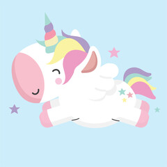 Cute unicorn character doodle flat
