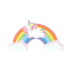 Unicorn mini with rainbows cartoon