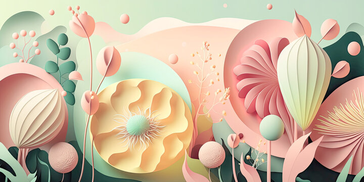 A three-dimensional abstract floral spring background - Generative AI