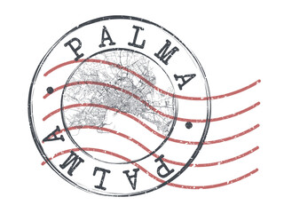 Palma de Mallorca, Balearic Islands, Spain Stamp Map Postal. Silhouette Seal Roads and Streets. Passport Round Design. Vector Icon. Design Retro Travel National Symbol. © josepperianes