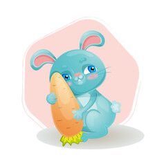 rabbit with carrot in cartoon style