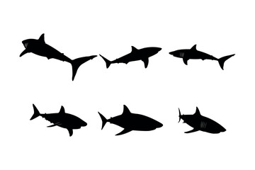 Collection of black silhouettes sharks