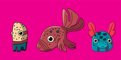 Vector seamless illustration cute and fantastic animal poster