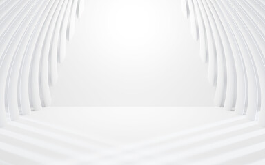 3D abstract  white and gray color, modern design background with geometric round shape. 3D render illustration.