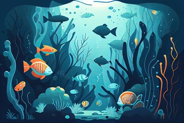 Blue water landscape vector illustration