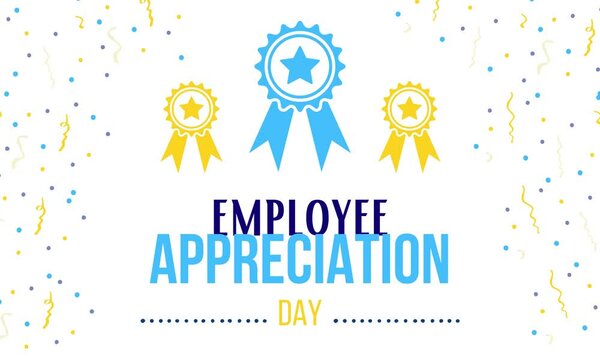 Employee Appreciation Day text animation with appreciation badge and confetti