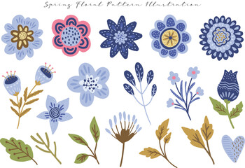 a set of aesthetic cute spring and summer flower clip art collection
