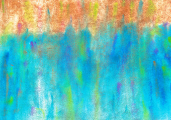 abstract textural background with blue, green, and brown paint spots, strokes