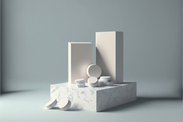 3d render of abstract minimal geometric forms. Glossy white podium for product presentation